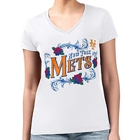 Women's G-III 4Her by Carl Banks White New York Mets Retro Roses Fitted V-Neck T-Shirt