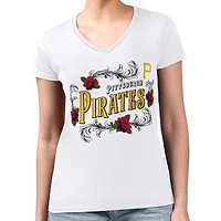 Women's G-III 4Her by Carl Banks White Pittsburgh Pirates Retro Roses Fitted V-Neck T-Shirt
