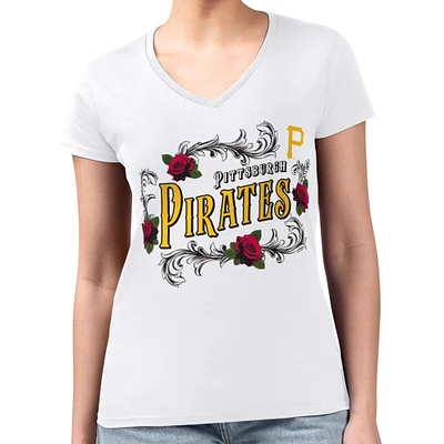 Women's G-III 4Her by Carl Banks White Pittsburgh Pirates Retro Roses Fitted V-Neck T-Shirt