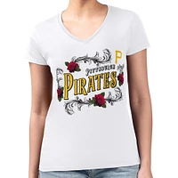Women's G-III 4Her by Carl Banks White Pittsburgh Pirates Retro Roses Fitted V-Neck T-Shirt