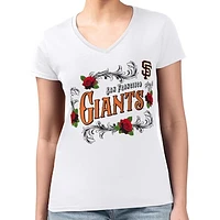 Women's G-III 4Her by Carl Banks White San Francisco Giants Retro Roses Fitted V-Neck T-Shirt