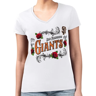 Women's G-III 4Her by Carl Banks White San Francisco Giants Retro Roses Fitted V-Neck T-Shirt