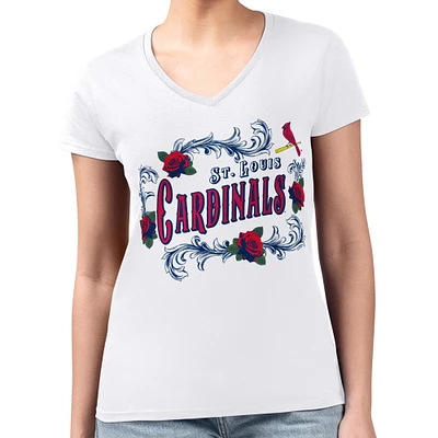 Women's G-III 4Her by Carl Banks White St. Louis Cardinals Retro Roses Fitted V-Neck T-Shirt