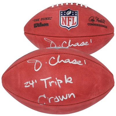 Ja'Marr Chase Cincinnati Bengals Autographed Wilson Duke Full Color Football with "24 Triple Crown" Inscription
