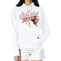 Women's Starter  White Baltimore Orioles Drive-In Pullover Hoodie