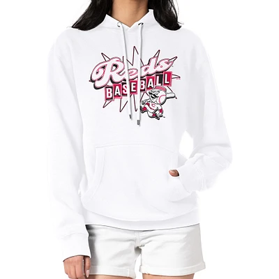 Women's Starter  White Cincinnati Reds Drive-In Pullover Hoodie