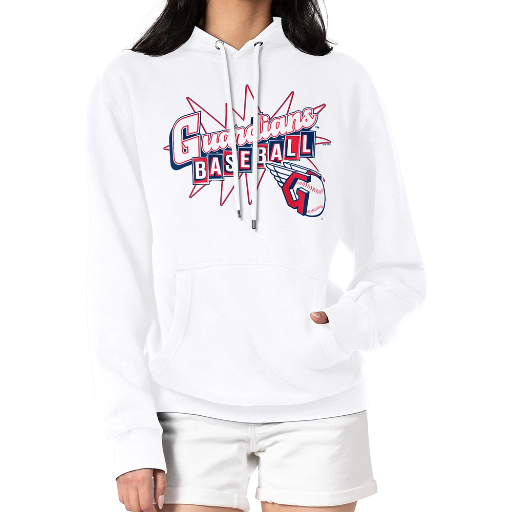 Women's Starter White Cleveland Guardians Drive-In Pullover Hoodie
