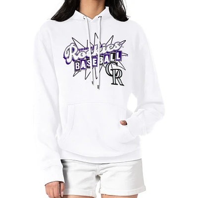 Women's Starter  White Colorado Rockies Drive-In Pullover Hoodie