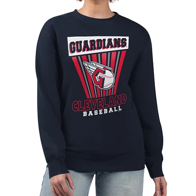 Women's Starter  Navy Cleveland Guardians Poster Print Pullover Sweatshirt