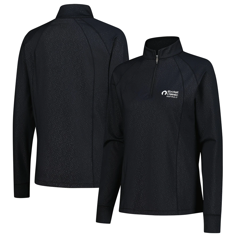 Women's FootJoy Black Rocket Classic Embossed Quarter-Zip Pullover