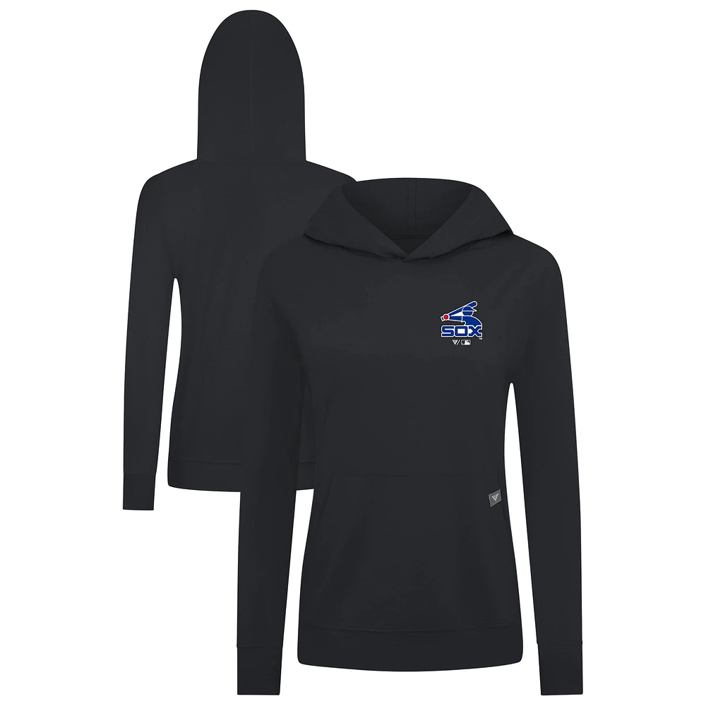 Women's Levelwear Black Chicago White Sox Cooperstown Collection Relay Core Logo Pullover Hoodie