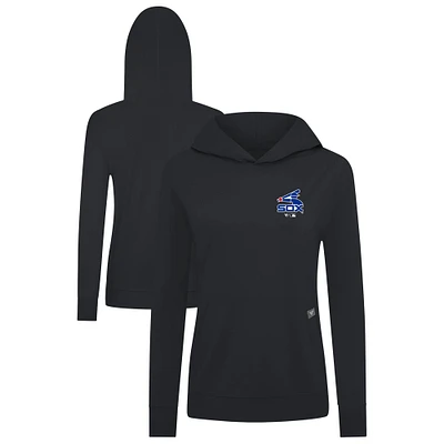 Women's Levelwear Black Chicago White Sox Cooperstown Collection Relay Core Logo Pullover Hoodie