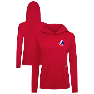 Women's Levelwear Red Montreal Expos Cooperstown Collection Relay Core Logo Pullover Hoodie