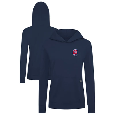 Women's Levelwear Navy Atlanta Braves Cooperstown Collection Relay Core Logo Pullover Hoodie