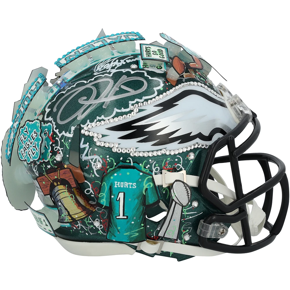 Jalen Hurts Philadelphia Eagles Autographed Riddell Speed Mini Helmet - Art by Charles Fazzino - WN55915011