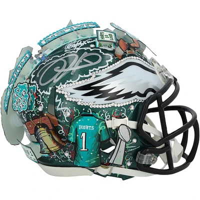 Jalen Hurts Philadelphia Eagles Autographed Riddell Speed Mini Helmet - Art by Charles Fazzino - WN55915011
