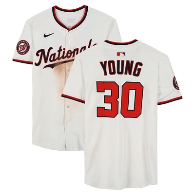Jacob Young Washington Nationals Game-Used #30 White Nike Jersey vs. Philadelphia Phillies on March 27, 2025