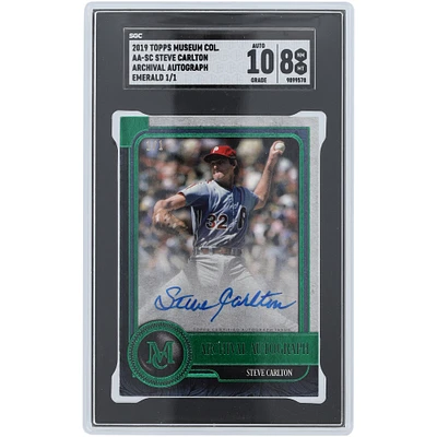 Steve Carlton Philadelphia Phillies Autographed 2019 Topps Museum Collection Emerald #AA-SC #1/1 SGC Authenticated 8/10 Card