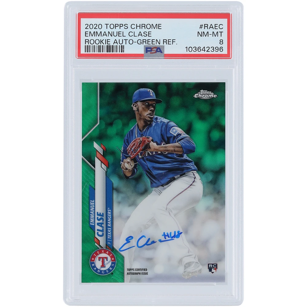 Emmanuel Clase Texas Rangers Autographed 2020 Topps Chrome Green Refractor #RA-EC #46/99 PSA Authenticated 8 Rookie Card