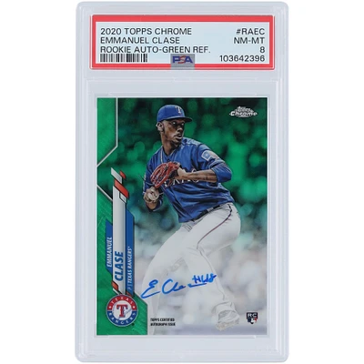 Emmanuel Clase Texas Rangers Autographed 2020 Topps Chrome Green Refractor #RA-EC #46/99 PSA Authenticated 8 Rookie Card