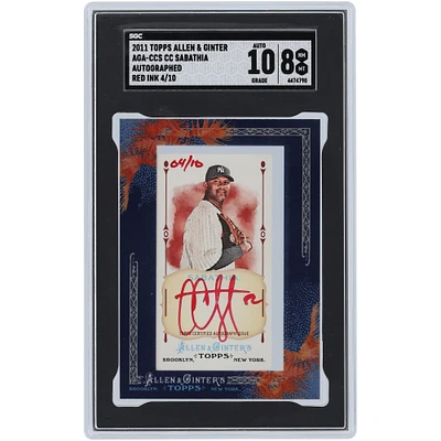 CC Sabathia New York Yankees Autographed 2011 Topps Allen & Ginter Mini Framed Red Ink #AGA-CCS #4/10 SGC Authenticated 8/10 Card