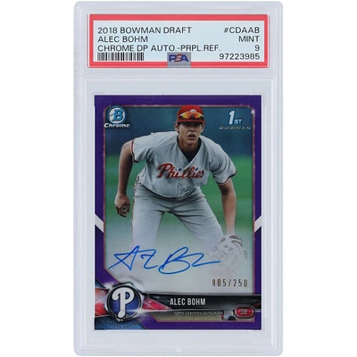 Alec Bohm Philadelphia Phillies Autographed 2018 Bowman Chrome 1st Bowman Purple #CDA-AB #5/250 PSA Authenticated 9 Card
