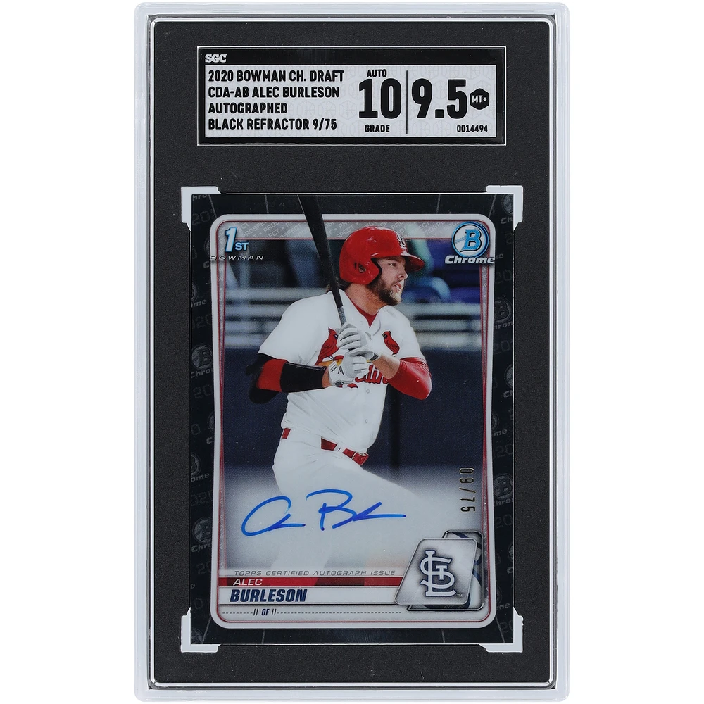 Alec Burleson St. Louis Cardinals Autographed 2020 Bowman Chrome 1st Bowman Black Refractor #CDA-AB #9/75 SGC Authenticated 9.5/10 Card