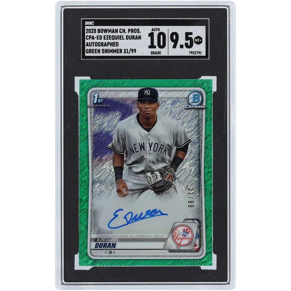 Ezequiel Duran New York Yankees Autographed 2020 Bowman Chrome 1st Bowman Green Shimmer #CPA-ED #31/99 SGC Authenticated 9.5/10 Card