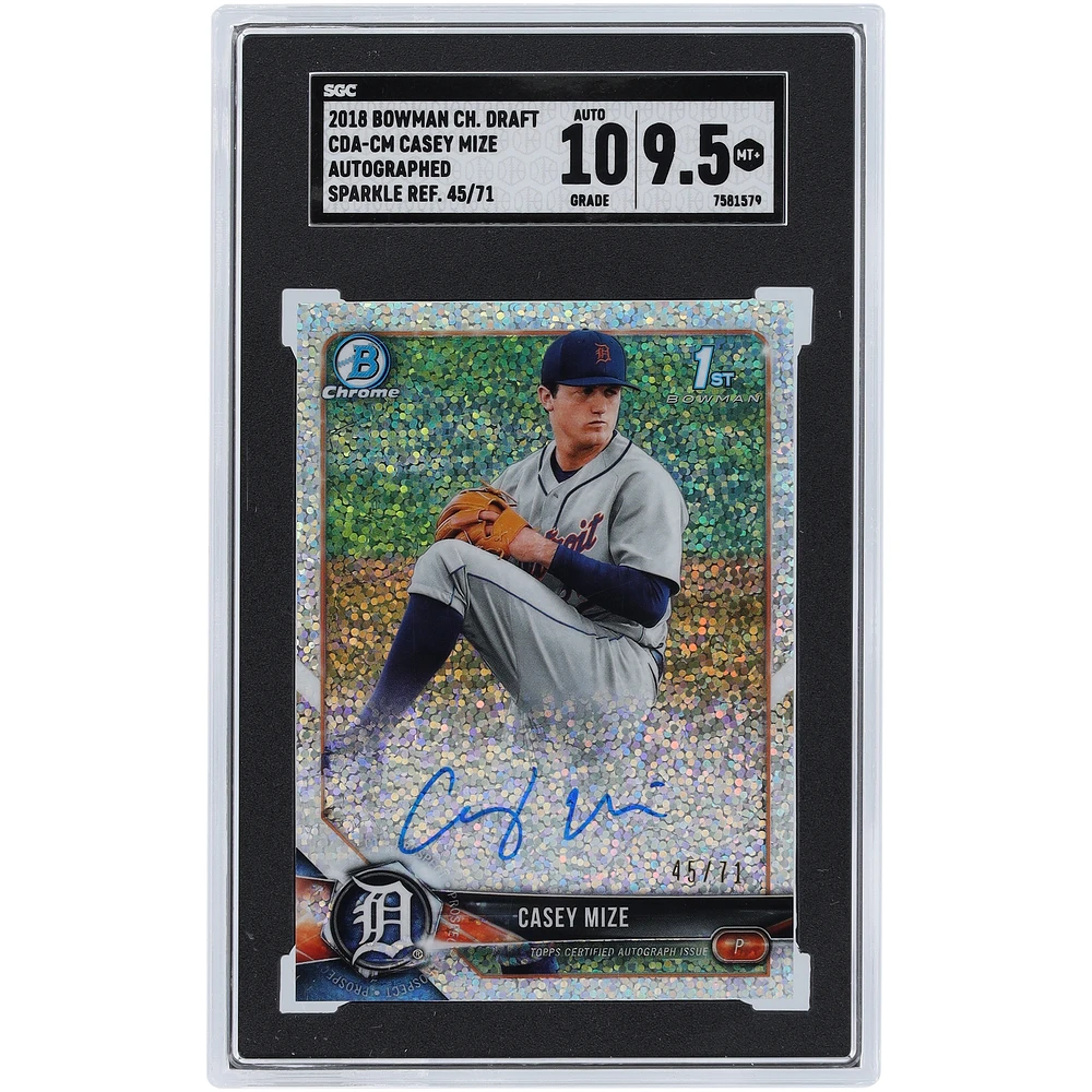 Casey Mize Detroit Tigers Autographed 2018 Bowman Chrome 1st Bowman Sparkle Refractor #CDA-CM #45/71 SGC Authenticated 9.5/10 Card