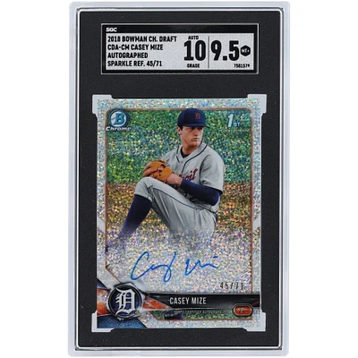 Casey Mize Detroit Tigers Autographed 2018 Bowman Chrome 1st Bowman Sparkle Refractor #CDA-CM #45/71 SGC Authenticated 9.5/10 Card