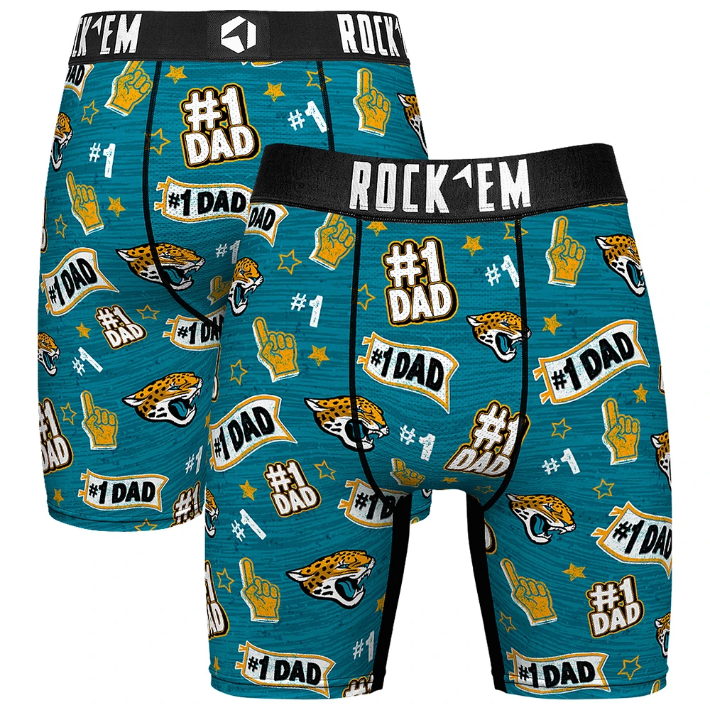 Men's Rock Em Socks Teal Jacksonville Jaguars #1 Dad Boxer Briefs