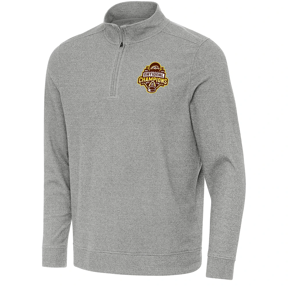 Men's Antigua Heather Gray Western Michigan Broncos 2025 NCAA Frozen Four Ice Hockey National Champions Subtle Quarter-Zip Top