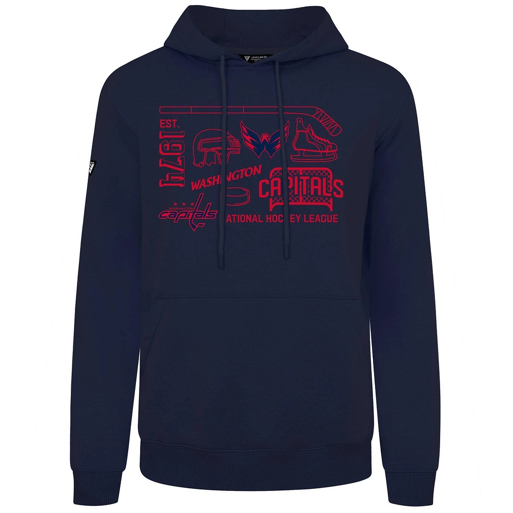 Men's Levelwear Navy Washington Capitals Podium Campaign Pullover Hoodie