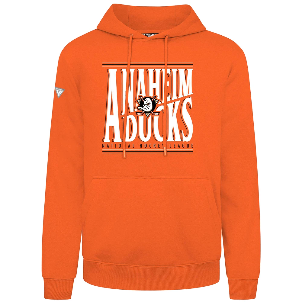 Men's Levelwear Orange Anaheim Ducks Podium Powerhouse Pullover Hoodie