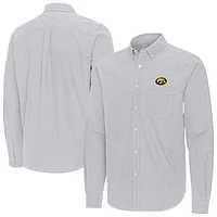 Men's Antigua Gray Iowa Hawkeyes Porter Woven Tri-Blend Long Sleeve Button-Down Shirt