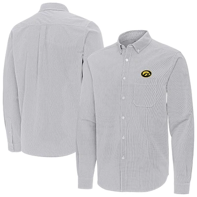 Men's Antigua Gray Iowa Hawkeyes Porter Woven Tri-Blend Long Sleeve Button-Down Shirt