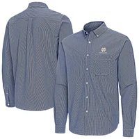 Men's Antigua Navy Notre Dame Fighting Irish Porter Woven Tri-Blend Long Sleeve Button-Down Shirt