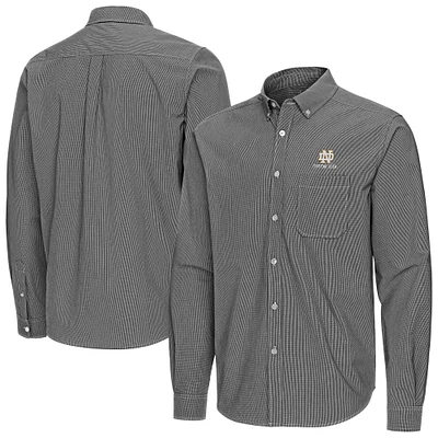 Men's Antigua Black Notre Dame Fighting Irish Porter Woven Tri-Blend Long Sleeve Button-Down Shirt