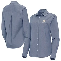 Women's Antigua Navy Notre Dame Fighting Irish Porter Woven Tri-Blend Long Sleeve Button-Up Shirt