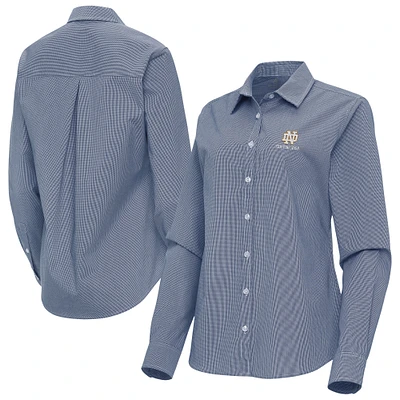 Women's Antigua Navy Notre Dame Fighting Irish Porter Woven Tri-Blend Long Sleeve Button-Up Shirt