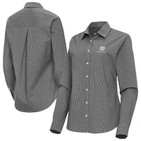 Women's Antigua Notre Dame Fighting Irish Porter Woven Tri-Blend Long Sleeve Button-Up Shirt