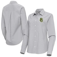Women's Antigua Gray Baylor Bears Porter Woven Tri-Blend Long Sleeve Button-Up Shirt