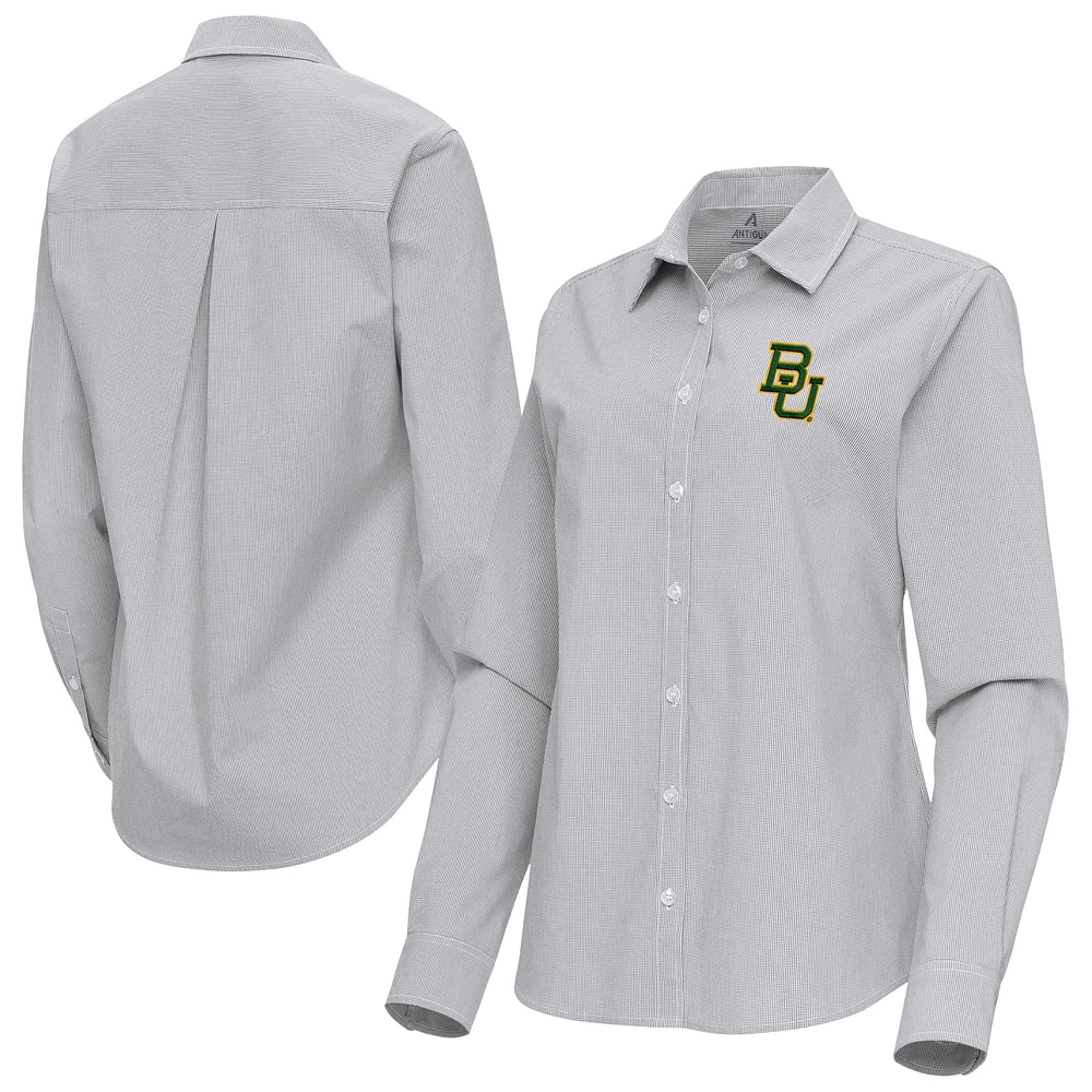 Women's Antigua Gray Baylor Bears Porter Woven Tri-Blend Long Sleeve Button-Up Shirt