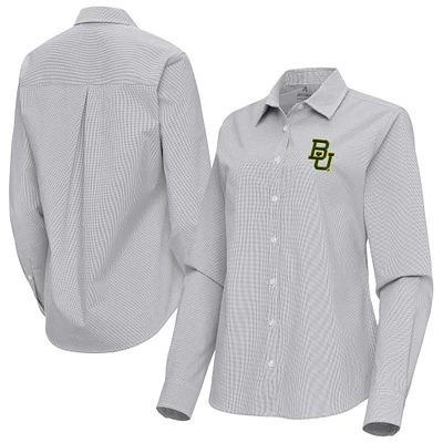 Women's Antigua Gray Baylor Bears Porter Woven Tri-Blend Long Sleeve Button-Up Shirt