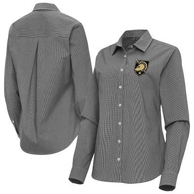 Women's Antigua Black Army Knights Porter Woven Tri-Blend Long Sleeve Button-Up Shirt