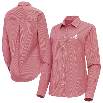 Women's Antigua Crimson Alabama Tide Porter Woven Tri-Blend Long Sleeve Button-Up Shirt