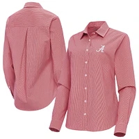 Women's Antigua Crimson Alabama Tide Porter Woven Tri-Blend Long Sleeve Button-Up Shirt