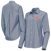 Women's Antigua Navy Auburn Tigers Porter Woven Tri-Blend Long Sleeve Button-Up Shirt