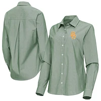 Women's Antigua Baylor Bears Porter Woven Tri-Blend Long Sleeve Button-Up Shirt