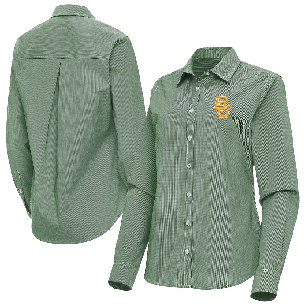 Women's Antigua Baylor Bears Porter Woven Tri-Blend Long Sleeve Button-Up Shirt